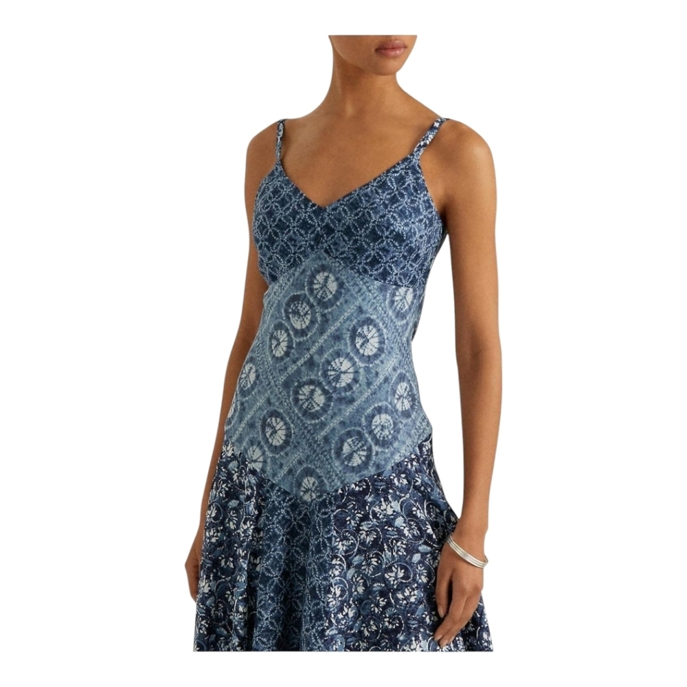 Lauren Ralph Lauren Patchwork Print Linen Sleeveless Dress - 16 - Like New - Picture 2 of 10